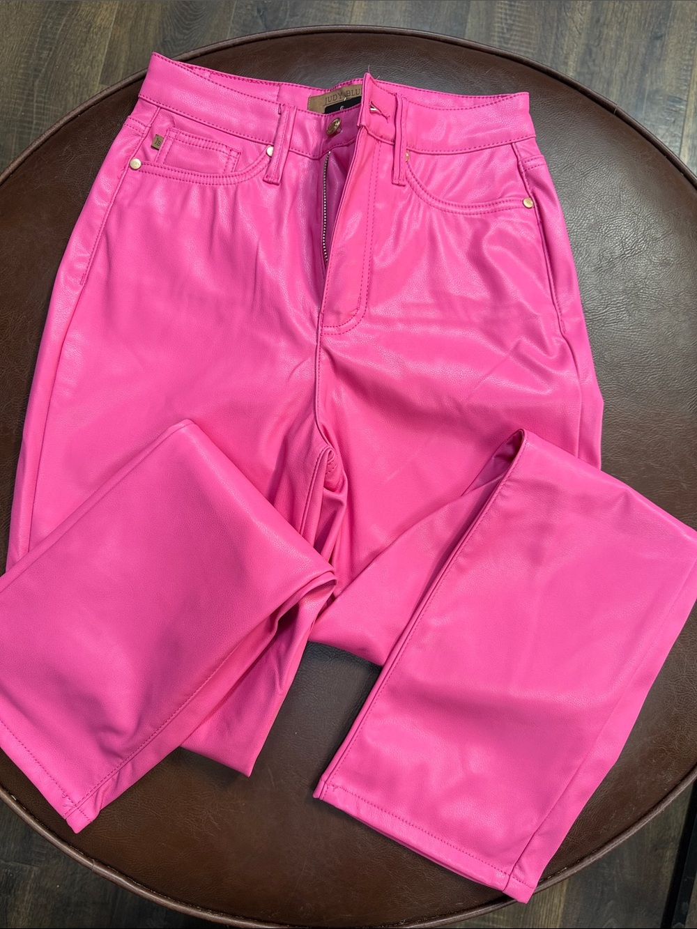 Judy Blue Hot Pink Straight Leg Faux-Leather Jeans